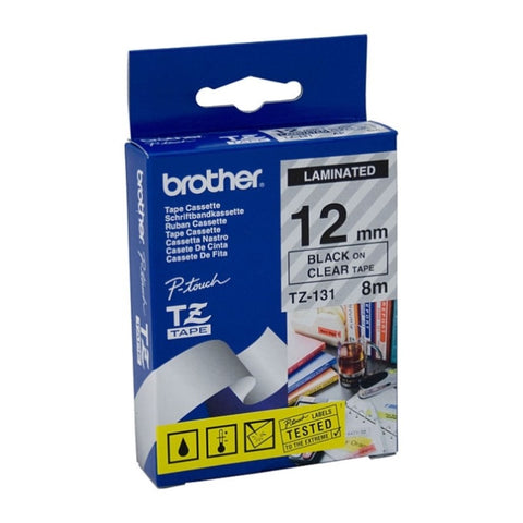 BROTHER TZe131 Labelling Tape 12mm Black on Clear TZE Tape V177-D-BTZ131