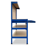 3-Layered Work Bench Garage Storage Table Tool Shop Shelf Blue TBL-3LY-WH-BU