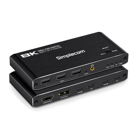 Simplecom KM470 2-Port USB-C KVM Switch 8K Docking Station HDMI 2.1 DP for Laptop Tablet V28-KM470