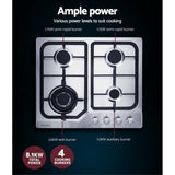 Devanti Gas Cooktop 60cm 4 Burner Silvir CT-GAS-4BTB-SS