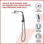 WELS 8" Rain Shower Head Set Square Dual Heads Faucet High Pressure Hand Held V63-828041