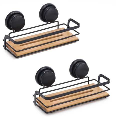 2 Pack Rectangular Bamboo Corner Shower Caddy Shelf Basket Rack with Premium Vacuum Suction Cup V178-36026