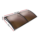 Instahut Window Door Awning Canopy 1mx2m Brown Sheet Black Plastic Frame AWN-PC6MO-1X2-BR