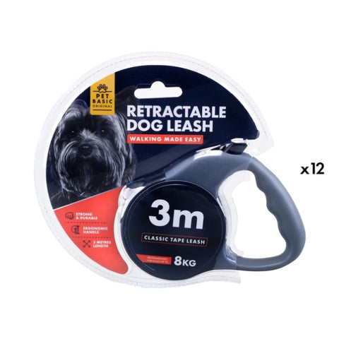 Pet Basic 12PCE 3m Retractable Leash Sturdy Lock Safety System Up To 8kg Dogs V293-269129-12