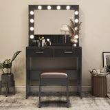 Fidel Vanity Set with Cushioned Stool and Lighted Mirror- Black V264-TAB-716C-BLK-NA-1