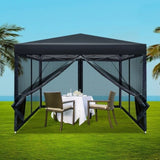 Instahut Gazebo Pop Up Marquee 3x3m Wedding Party Outdoor Camping Tent Canopy Shade Mesh Wall Black GAZEBO-POP-M-FG-3X3-BK