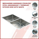 865x440mm Handmade Stainless Steel Undermount / Topmount Kitchen Sink with Waste V63-770025