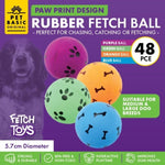 Pet Basic 48PCE Rubber Fetch Balls Durable Paw & Bone Printed 5.7cm V293-204878-48