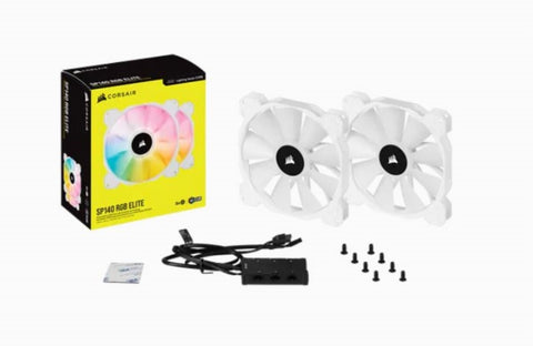 CORSAIR White SP140 RGB ELITE, 140mm RGB LED Fan with AirGuide, 68 CFM, Dual Pack with Lighting Node V177-L-CFCO-SP140RGBEL2PW