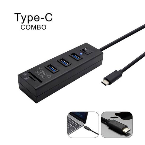 Type C USB3.1 HUB for Apple PC 3 Port with switch + Card Reader Combo V28-USBINTHUB3PSWU31CR