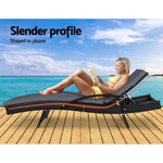 Gardeon 2PC Sun Lounge Wicker Lounger Outdoor Furniture Beach Chair Patio Adjustable Cushion Black FF-LOUNGE-ARM-BKX2