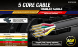 50M x 5 Core Wire Cable Trailer Cable Automotive Boat Caravan Truck Coil V90 PVC V465-97865-AU-5