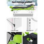 Zenses Massage Table 75cm Portable 3 Fold Aluminium Beauty Bed Green MT-ALUM-GA301-BKLM-75