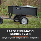 PLANTCRAFT 270kg Capacity Metal Dump Cart Garden Lawn Yard Farm Trolley, Tow Behind Ride on Mower V219-MOWCRTPLTCSD1