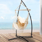 Gardeon Hammock Chair with Steel Stand Hanging Outdoor Tassel Cream HM-CHAIR-TASSEL-CREAM-X