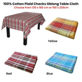 Cotton Plaid Checks Oblong Table Cloth Blue 150 x 230cm V442-BZO-TABLEC-PLAIDCHECKS230-BLUE-RE