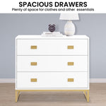 Sarantino Amara Chest of Drawers Tallboy Dresser - White/Gold CHE-90L-05-WHG