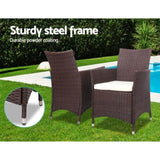 Gardeon 3PC Outdoor Bistro Set Patio Furniture Wicker Setting Chairs Table Cushion Brown ODF-BISTRO-RATTAN-BR