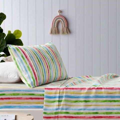 Happy Kids Multi Stripes Printed Microfibre Sheet Set Double V442-HIN-SHEETS-KIDSSTRIPES-MULTI-DS