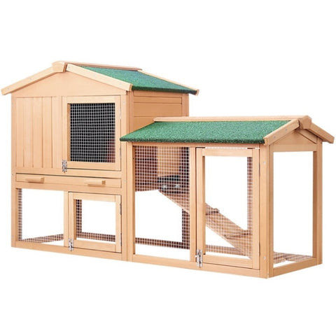 i.Pet Chicken Coop Rabbit Hutch 138cm x 44cm x 85cm Large House Run Cage Wooden Outdoor PET-GT-WOOD-R036