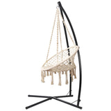 Gardeon Hammock Chair with Steel Stand Macrame Outdoor Swinging Cream HM-CHAIR-SWING-CREAM-X