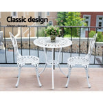 Gardeon 3PC Outdoor Setting Bistro Set Chairs Table Cast Aluminum Patio Furniture Tulip White GB-CALU-3PC-XG1018-WH