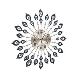 Artiss 60cm Wall Clock Large 3D Peacock Crystal Silver WC-IRON-199060-BK