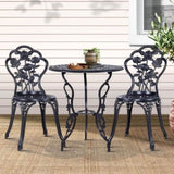 Gardeon 3PC Outdoor Setting Bistro Set Chairs Table Cast Aluminum Rose Black GB-CALU-3PC-XG1015-BK