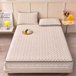 SOGA Beige 138cm Wide Mattress Cover Thick Quilted Fleece Stretchable Clover Design Bed Spread Sheet BCOVER7004