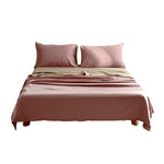 Cosy Club Cotton Bed Sheets Set Pink Brown Cover Double CC-SHEETSET-D-PK-BR