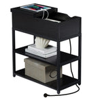 Compact 3-Tier Sofa Side Table with Powerboard, Black V178-100042