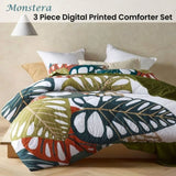 Accessorize 3 Piece Monstera Digital Printed Comforter Set Queen V442-HIN-COMFORTER-MONSTERA-GREEN-QS