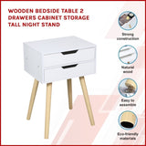 Wooden Bedside Table 2 Drawers Cabinet Storage Tall Night Stand 834191