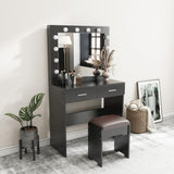 Fidel Vanity Set with Cushioned Stool and Lighted Mirror- Black V264-TAB-716C-BLK-NA-1