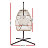 Gardeon Outdoor Egg Swing Chair Wicker Rope Furniture Pod Stand Cushion Latte HM-EGG-ROPE-S-LACR
