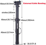 ZOOM SPD-801 Dropper Seatpost Adjustable Height via Thumb Remote Lever - External Cable 30.9 V382-ZOOMEXT309100MM