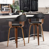 Artiss 2x Bar Stools Leather Seat Wooden Legs BA-TW-8036-BKX2