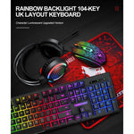 T-Wolf TF400 4-pcs Rainbow Keyboard/Mouse/Headphone/Mouse Pad Kit Set V28-ELETEQTF400