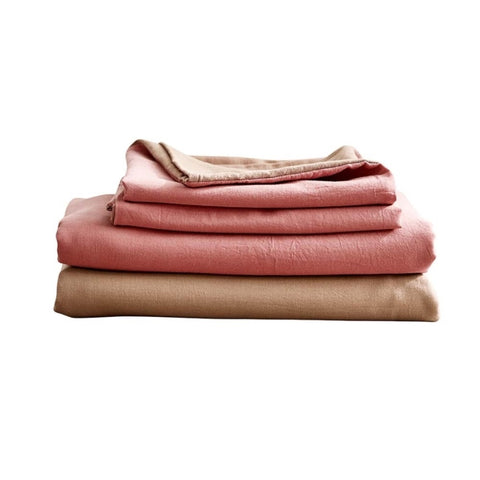 Cosy Club Cotton Bed Sheets Set Pink Brown Cover Double CC-SHEETSET-D-PK-BR