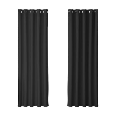 Artiss 2X Blockout Curtains Eyelet 180x213cm Black BC-MATT-180X213-BK