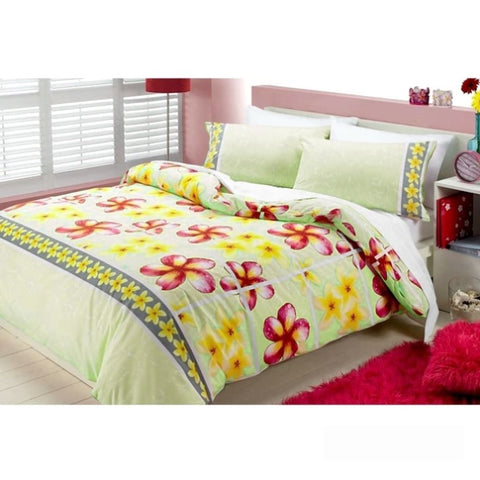 Floating Frangipani Quilt Cover Set Apple Green Single V442-ABR-QUILTCS-FLOATINGFRANGIPANI-GREEN-SB