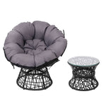 Gardeon Outdoor Lounge Setting Furniture Wicker Papasan Chairs Table Patio Black ODF-PAPASAN-TBCHX2-BK