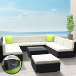 Gardeon 10-Piece Outdoor Sofa Set Wicker Couch Lounge Setting Cover FF-SOFA-BK-10PC-ABCE