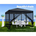 Instahut Gazebo Pop Up Marquee 3x3m Wedding Party Outdoor Camping Tent Canopy Shade Mesh Wall Black GAZEBO-POP-M-FG-3X3-BK