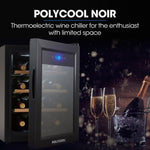 POLYCOOL 33L 12 Bottle Wine Bar Fridge Countertop Cooler Compressor Mirrored Glass Door, Black V219-APPWCLPY1TKA