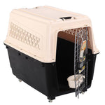 YES4PETS XXXL Plastic Pet Dog Carrier Transport Cat Cage With Wheels Tray & Bowl V278-BP216