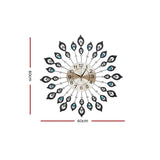 Artiss 60cm Wall Clock Large 3D Peacock Crystal Silver WC-IRON-199060-BK