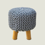 Kids Hand Knitted Cotton Braided Foot Rest Sitting Stool Ottoman V262-CI-STK-014LG