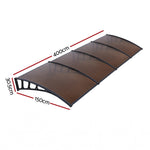 Instahut Window Door Awning Canopy 1.5mx4m Brown Sheet Black Plastic Frame AWN-15X4-BR