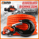 ZESUPER Winch Rope 9.5MM X 30M Dyneema SK75 Hook Synthetic Car Tow Recovery Cable Hook V211-AUEB-WR006